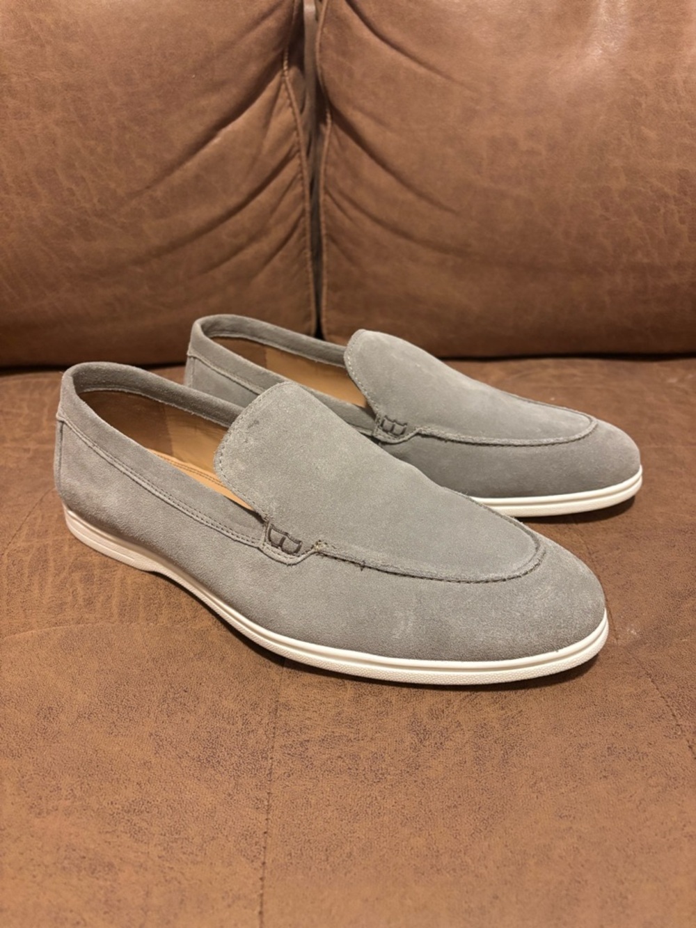 Parroto Men's Grey Suede Slip-On Loafers 10